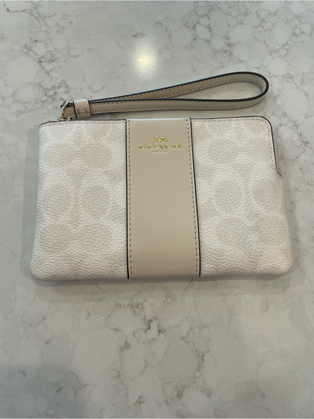 Coach Chalk Signature Canvas Wristlet with Leather Stripe